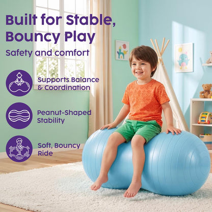 Hurtle Anti-Burst Peanut Exercise Ball With Hand Pump And Plugs, Great For Core Strength, Flexibility, And Balance In Everyday Workouts, Yoga, Or Gentle Movement Routines And Sensory Training (Teal)