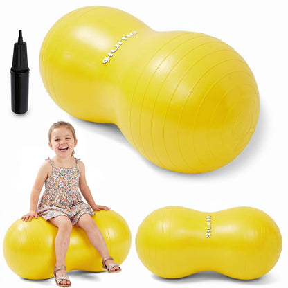 Hurtle Anti-Burst Peanut Exercise Ball With Hand Pump And Plugs, Great For Core Strength, Flexibility, And Balance In Everyday Workouts, Yoga, Or Gentle Movement Routines And Sensory Training (Yellow)