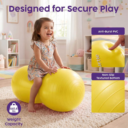 Hurtle Anti-Burst Peanut Exercise Ball With Hand Pump And Plugs, Great For Core Strength, Flexibility, And Balance In Everyday Workouts, Yoga, Or Gentle Movement Routines And Sensory Training (Yellow)