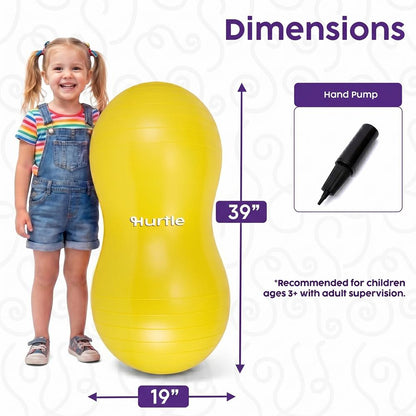 Hurtle Anti-Burst Peanut Exercise Ball With Hand Pump And Plugs, Great For Core Strength, Flexibility, And Balance In Everyday Workouts, Yoga, Or Gentle Movement Routines And Sensory Training (Yellow)