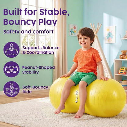 Hurtle Anti-Burst Peanut Exercise Ball With Hand Pump And Plugs, Great For Core Strength, Flexibility, And Balance In Everyday Workouts, Yoga, Or Gentle Movement Routines And Sensory Training (Yellow)