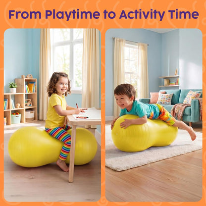 Hurtle Anti-Burst Peanut Exercise Ball With Hand Pump And Plugs, Great For Core Strength, Flexibility, And Balance In Everyday Workouts, Yoga, Or Gentle Movement Routines And Sensory Training (Yellow)