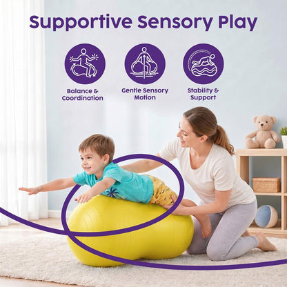 Hurtle Anti-Burst Peanut Exercise Ball With Hand Pump And Plugs, Great For Core Strength, Flexibility, And Balance In Everyday Workouts, Yoga, Or Gentle Movement Routines And Sensory Training (Yellow)