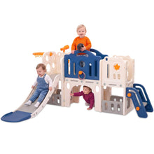 Hurtle 9-In-1 Indoor Kids Playground Set – Slide, Stairs, Basketball Hoop, Toy Telescope, Tunnel, Ring Toss, Drill-A-Hole, Lookout Tower & Storage Space, Ideal For Home And Playroom Use (Blue) HUINDPGFLBL