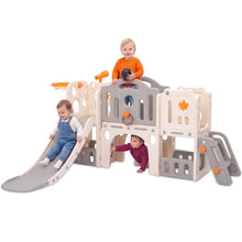 Hurtle 9-In-1 Indoor Kids Playground Set – Slide, Stairs, Basketball Hoop, Toy Telescope, Tunnel, Ring Toss, Drill-A-Hole, Lookout Tower & Storage Space, Ideal For Home And Playroom Use (Gray) HUINDPGFLGY