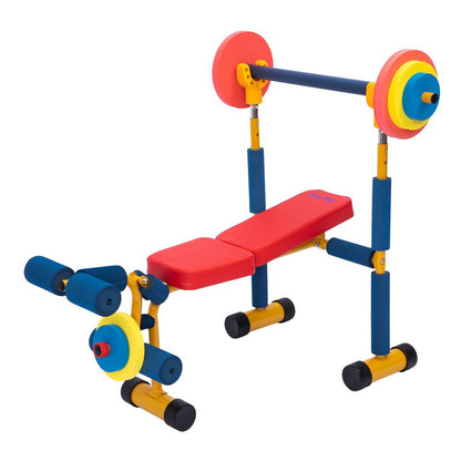 Hurtle Kids Exercise Bench Set - Sturdy Iron Frame With Adjustable Barbell Rack, Foam-Based Weights, And Fun Fitness Play For Ages 3-8 | Perfect For Playrooms And Home Gyms