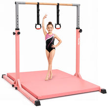 Hurtle Foldable Gymnastics Bar With Adjustable Height, Large Mat, Non-Slip Base, And Supports Up To 220 Lbs., Ideal For Home Use, Training, And Kids Ages 6+ (Pink) HUKFBR10MPK