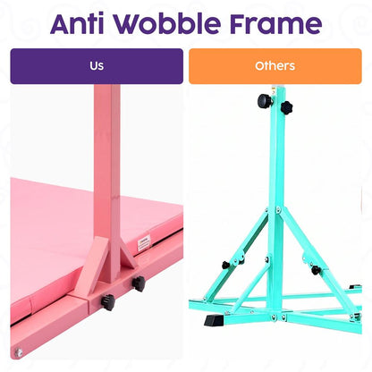 Hurtle Foldable Gymnastics Bar With Adjustable Height, Large Mat, Non-Slip Base, And Supports Up To 220 Lbs., Ideal For Home Use, Training, And Kids Ages 6+ (Pink)