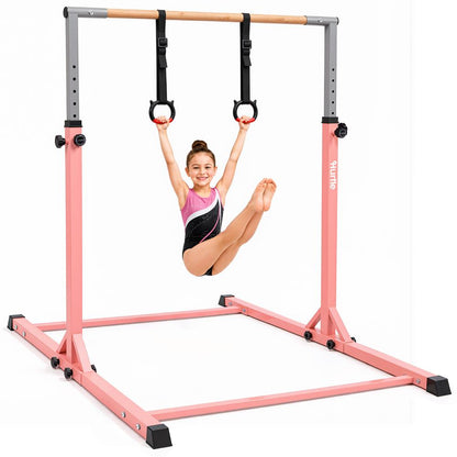 Hurtle Foldable Gymnastics Bar With Adjustable Height, Non-Slip Base, And Supports Weight Up To 220 Lbs., Ideal For Home Use, Training, And Kids Ages 6+ (Pink)