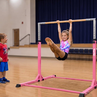 Hurtle Foldable Gymnastics Bar With Adjustable Height, Non-Slip Base, And Supports Weight Up To 220 Lbs., Ideal For Home Use, Training, And Kids Ages 6+ (Pink)