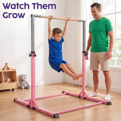 Hurtle Foldable Gymnastics Bar With Adjustable Height, Non-Slip Base, And Supports Weight Up To 220 Lbs., Ideal For Home Use, Training, And Kids Ages 6+ (Pink)