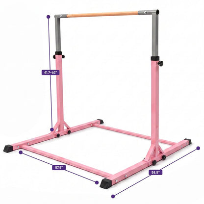 Hurtle Foldable Gymnastics Bar With Adjustable Height, Non-Slip Base, And Supports Weight Up To 220 Lbs., Ideal For Home Use, Training, And Kids Ages 6+ (Pink)