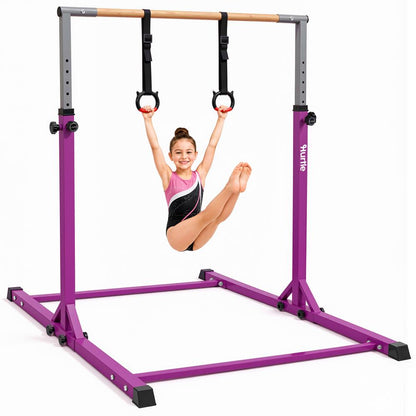 Hurtle Foldable Gymnastics Bar With Adjustable Height, Non-Slip Base, And Supports Weight Up To 220 Lbs., Ideal For Home Use, Training, And Kids Ages 6+ (Purple)