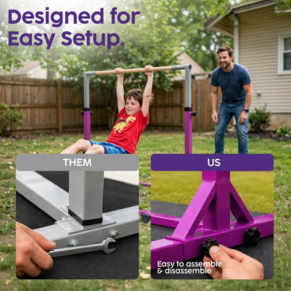 Hurtle Foldable Gymnastics Bar With Adjustable Height, Non-Slip Base, And Supports Weight Up To 220 Lbs., Ideal For Home Use, Training, And Kids Ages 6+ (Purple)