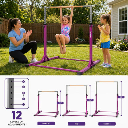 Hurtle Foldable Gymnastics Bar With Adjustable Height, Non-Slip Base, And Supports Weight Up To 220 Lbs., Ideal For Home Use, Training, And Kids Ages 6+ (Purple)
