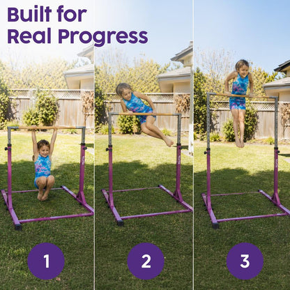 Hurtle Foldable Gymnastics Bar With Adjustable Height, Non-Slip Base, And Supports Weight Up To 220 Lbs., Ideal For Home Use, Training, And Kids Ages 6+ (Purple)