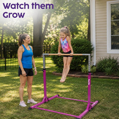 Hurtle Foldable Gymnastics Bar With Adjustable Height, Non-Slip Base, And Supports Weight Up To 220 Lbs., Ideal For Home Use, Training, And Kids Ages 6+ (Purple)