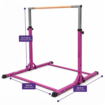 Hurtle Foldable Gymnastics Bar With Adjustable Height, Non-Slip Base, And Supports Weight Up To 220 Lbs., Ideal For Home Use, Training, And Kids Ages 6+ (Purple)