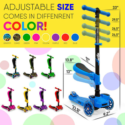 3-Wheeled Kids Scooter with LED Wheels, Adjustable Handlebar, Foldable Seat