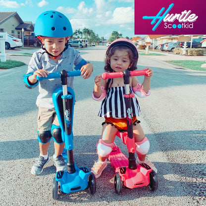 Kids Scooter with Seat, LED Wheels, Adjustable Height, Pink