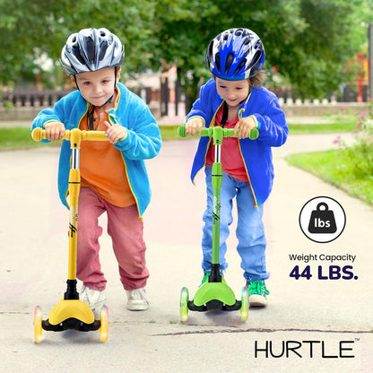 Mini Kickboard Scooter for Kids, Adjustable, LED Wheels, Green