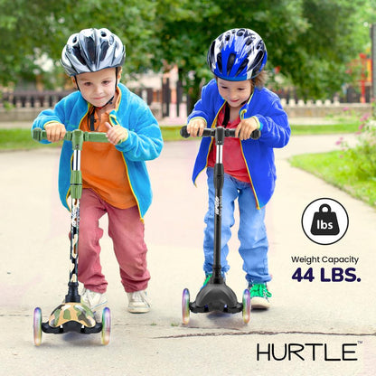 Kids Mini Kick Scooter, Fun LED Wheels, Adjustable Handlebar, Camo