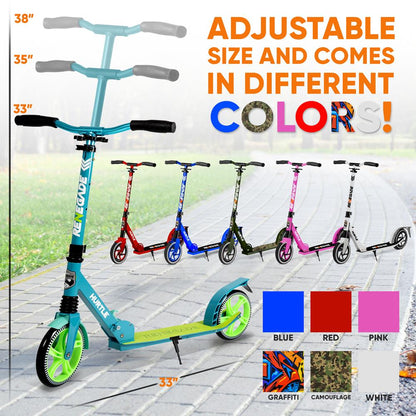 Foldable Kick Scooter for Teens & Adults, Smooth Alloy Deck, Teal Blue