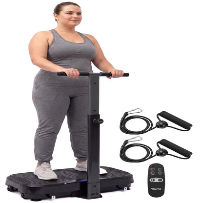 Hurtle Vibration Plate Machine With Handle Bar – Adjustable 1–99 Speeds, Quiet, Lightweight, With Remote And Preset Programs Portable For Home And Office (Black)
