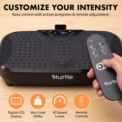 Hurtle Vibration Plate Machine With Handle Bar – Adjustable 1–99 Speeds, Quiet, Lightweight, With Remote And Preset Programs Portable For Home And Office (Black)