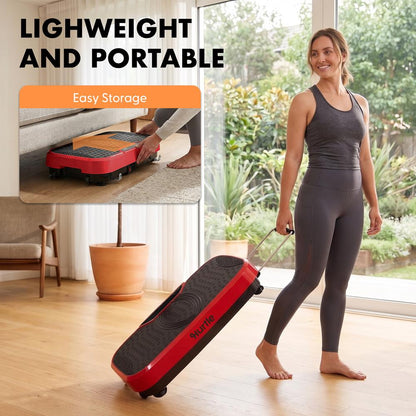 Hurtle Vibration Plate Machine With Handle Bar  – Adjustable 1–99 Speeds, Quiet, Lightweight, With Remote And Preset Programs Portable For Home And Office (Red)