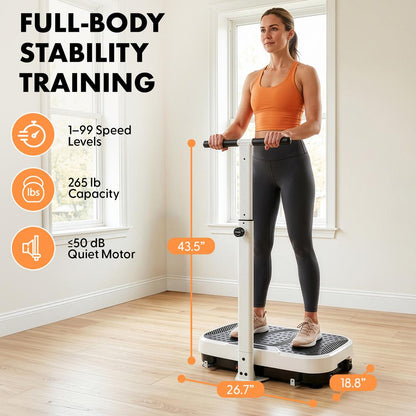 Hurtle Vibration Plate Machine – Adjustable 1–99 Speeds, Quiet, Lightweight, With Remote And Preset Programs Portable For Home And Office (White)