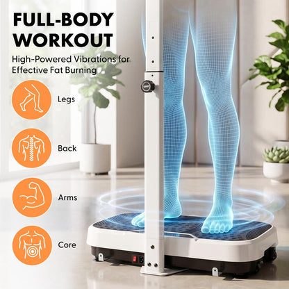 Hurtle Vibration Plate Machine – Adjustable 1–99 Speeds, Quiet, Lightweight, With Remote And Preset Programs Portable For Home And Office (White)