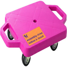 Hurtle Kids Scooter Board - With Handles, Tow Strap, Smooth Casters, And Flat Round Cones For Indoor Play, Gym Classes, And Pe Activities (Pink)