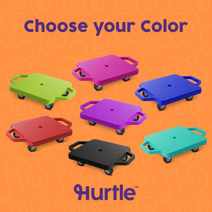 Hurtle Kids Scooter Board - With Handles, Tow Strap, Smooth Casters, And Flat Round Cones For Indoor Play, Gym Classes, And Pe Activities (Pink)
