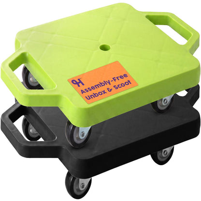 Hurtle Kids Scooter Board Set - With Handles, Tow Strap, Smooth Casters, And Flat Round Cones For Indoor Play, Gym Classes, And Pe Activities (Green & Black)