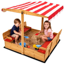 Hurtle Wooden Sandbox With Adjustable Hood For Kids, Safe Rounded Edges, Spacious And Durable For Outdoor Play (Red) HUSNDBXHD