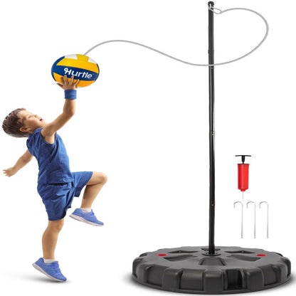 Hurtle Portable Tetherball Set - Complete Indoor/Outdoor Game With Ball, Cord, Pole, Pump And Heavy-Duty Base For Gym, Backyard, Beach, And Lawn Fun (Black)