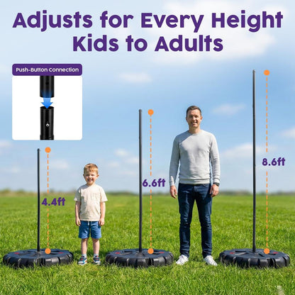 Hurtle Portable Tetherball Set - Complete Indoor/Outdoor Game With Ball, Cord, Pole, Pump And Heavy-Duty Base For Gym, Backyard, Beach, And Lawn Fun (Black)