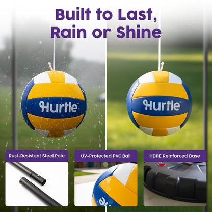 Hurtle Portable Tetherball Set - Complete Indoor/Outdoor Game With Ball, Cord, Pole, Pump And Heavy-Duty Base For Gym, Backyard, Beach, And Lawn Fun (Black)