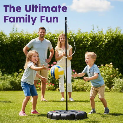 Hurtle Portable Tetherball Set - Complete Indoor/Outdoor Game With Ball, Cord, Pole, Pump And Heavy-Duty Base For Gym, Backyard, Beach, And Lawn Fun (Black)