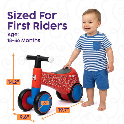 Hurtle Toddler Balance Bike With Wheels And Light-Up Handlebars – Baby Walker & Ride-On Toy For Ages 18-36 Months Perfect For Developing Balance, Coordination And Steering (Red)