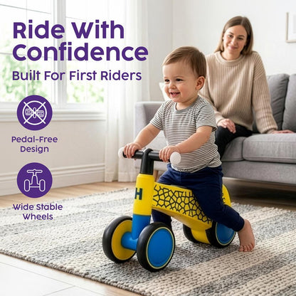 Hurtle Toddler Balance Bike With Wheels And Light-Up Handlebars – Baby Walker & Ride-On Toy For Ages 18-36 Months Perfect For Developing Balance, Coordination And Steering (Yellow)
