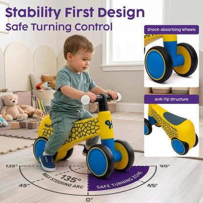 Hurtle Toddler Balance Bike With Wheels And Light-Up Handlebars – Baby Walker & Ride-On Toy For Ages 18-36 Months Perfect For Developing Balance, Coordination And Steering (Yellow)