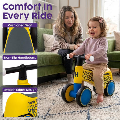Hurtle Toddler Balance Bike With Wheels And Light-Up Handlebars – Baby Walker & Ride-On Toy For Ages 18-36 Months Perfect For Developing Balance, Coordination And Steering (Yellow)