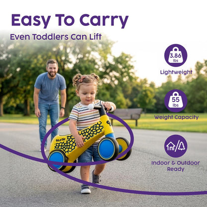 Hurtle Toddler Balance Bike With Wheels And Light-Up Handlebars – Baby Walker & Ride-On Toy For Ages 18-36 Months Perfect For Developing Balance, Coordination And Steering (Yellow)