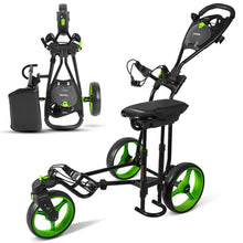 3-Wheel Golf Push Cart with Seat, Lightweight Steel Frame, Foldable
