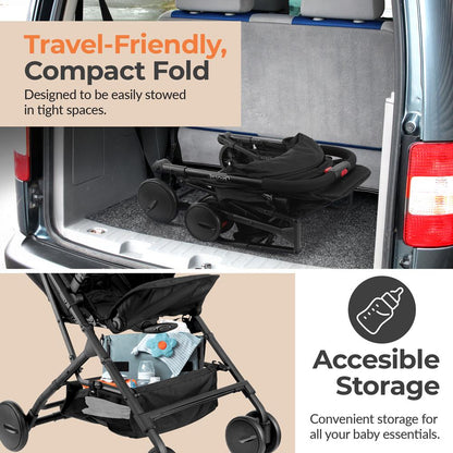 Lightweight Baby Stroller, Compact Fold, Reclining Seat, Aluminum Frame
