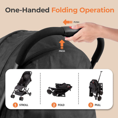 Lightweight Baby Stroller, Compact Fold, Reclining Seat, Aluminum Frame