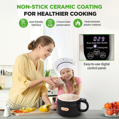 Portable Rice Cooker, Rapid Cooking, Non-Stick Ceramic, 1.6L Capacity