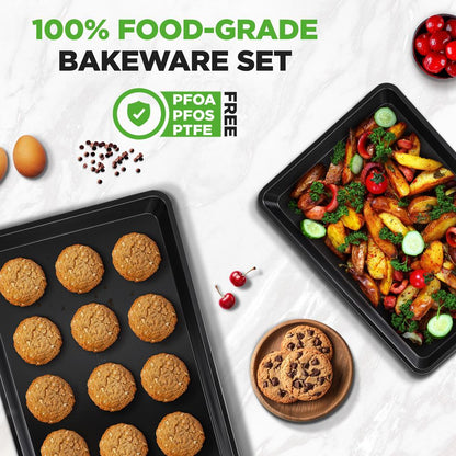 2-Piece Nonstick Cookie Sheets, Durable Carbon Steel, Easy Clean